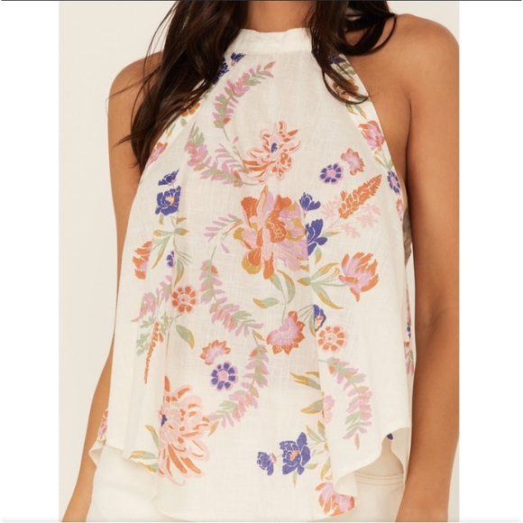 NWT $78 Free People Emily Printed Tank Multi Floral Halter Top Tunic Blouse XS - Picture 4 of 5